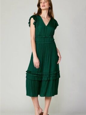 Anthropologie Current Air Sereia Pleated Midi Dress NWT Size M Emerald